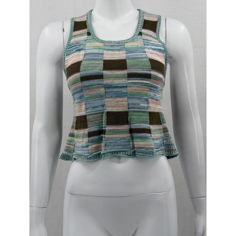 Daily Practice Anthropologie Top Womens Small Green Patchwork Knit Pinnacle Tank